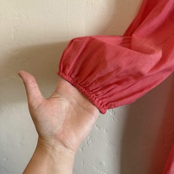 Anthropologie Odille Size 2 Blouse - Pink Wrap Sheer Tie Ruffles Long Sheer - Picture 2 of 12